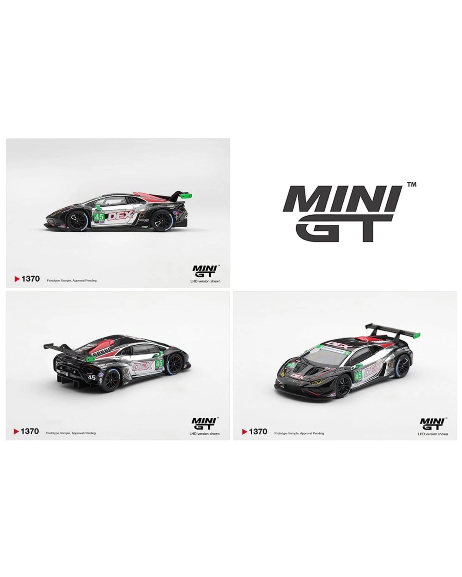 More Than Diecast Mini GT Lamborghini Huracan GT3 EVO2 #45 race car die-cast model in 1:64 scale