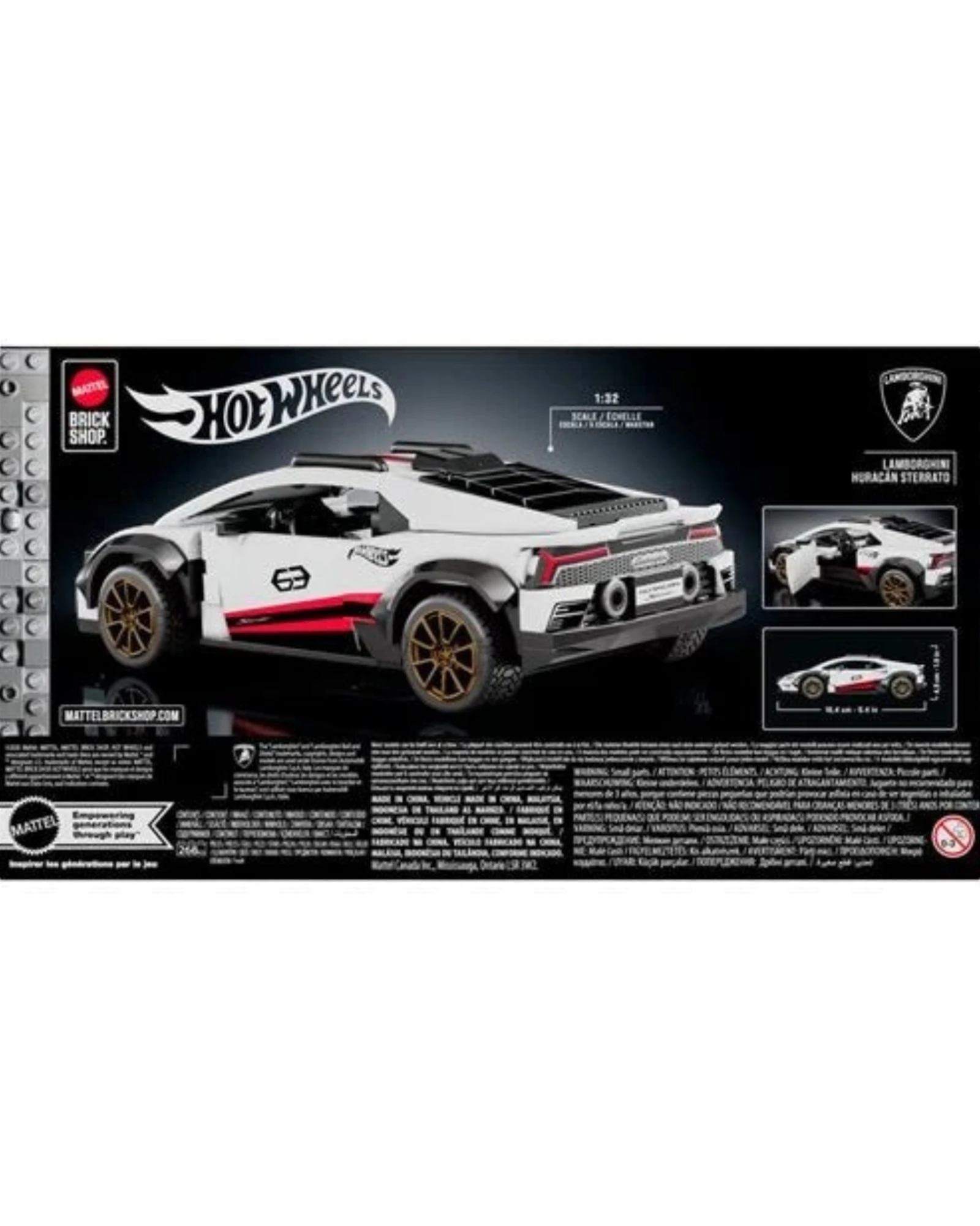 More Than Diecast Hot Wheels Brick Shop Lamborghini Huracan Sterrato building set box showing the assembled model.