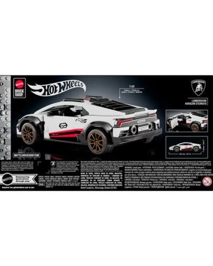 More Than Diecast Hot Wheels Brick Shop Lamborghini Huracan Sterrato building set box showing the assembled model.