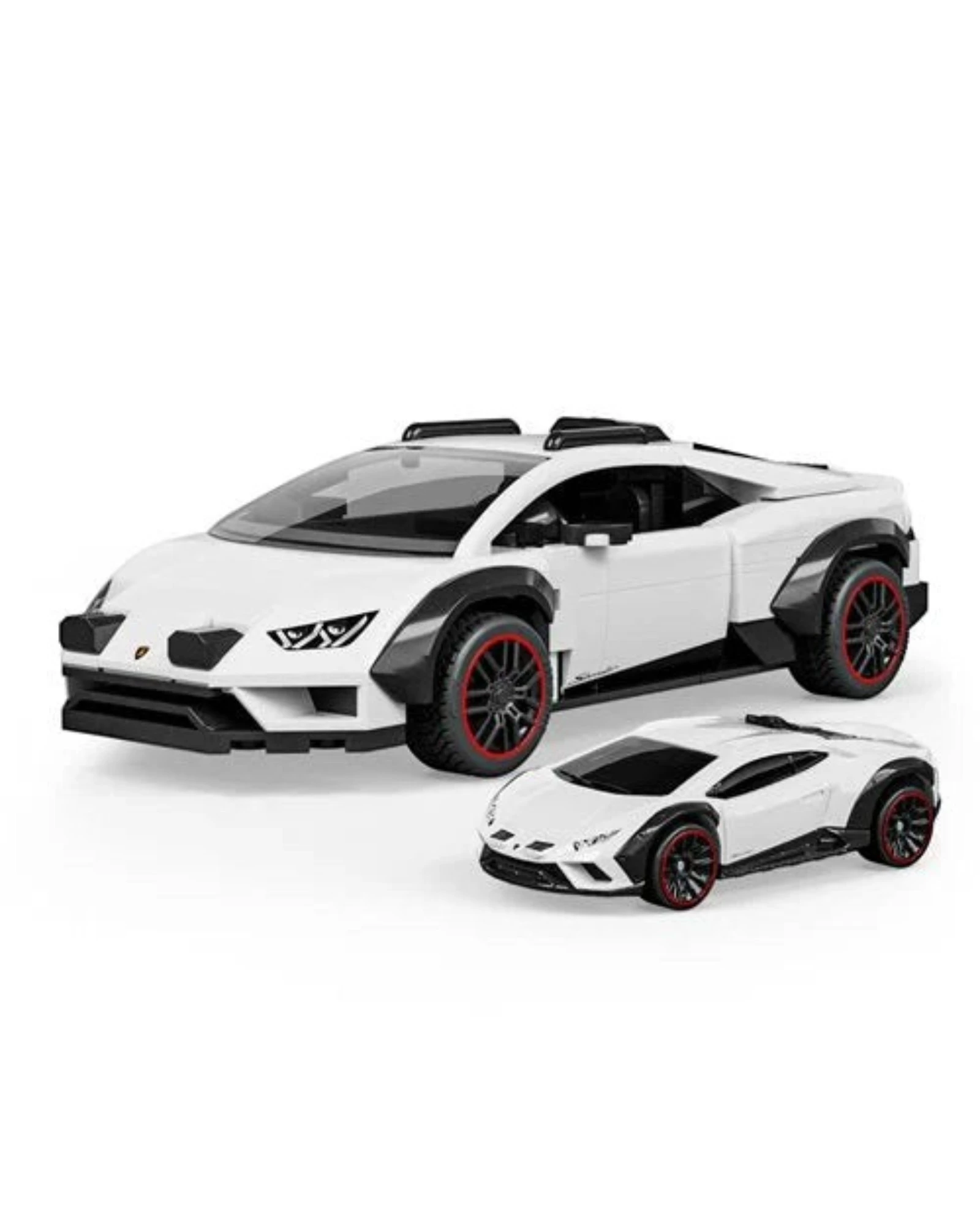 More Than Diecast Lamborghini Huracan Sterrato brick building set with matching 1:64 scale die-cast model car