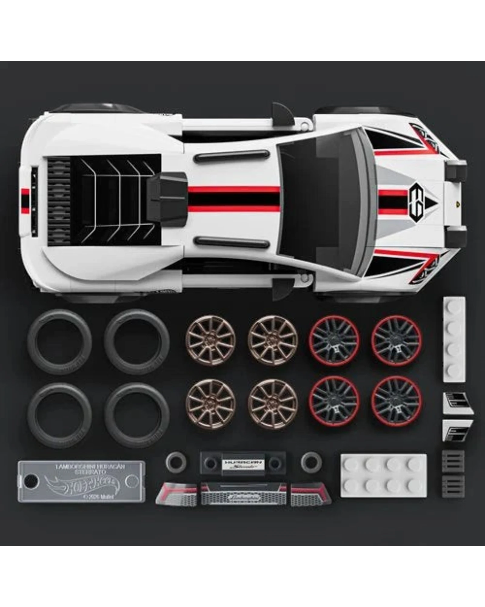 More Than Diecast Hot Wheels Lamborghini Huracan Sterrato brick set with extra wheels and metal signature plate