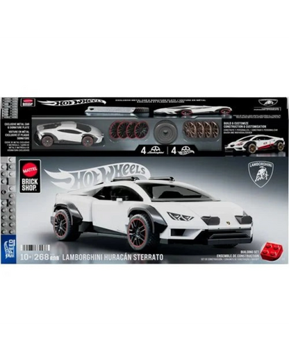 More Than Diecast Hot Wheels Brick Shop Lamborghini Huracan Sterrato 268-piece building set box with die-cast car.