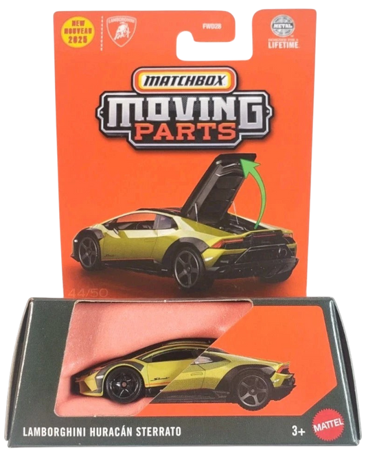 More Than Diecast Matchbox 2025 Lamborghini Huracán Sterrato die-cast car in yellow with opening engine cover feature