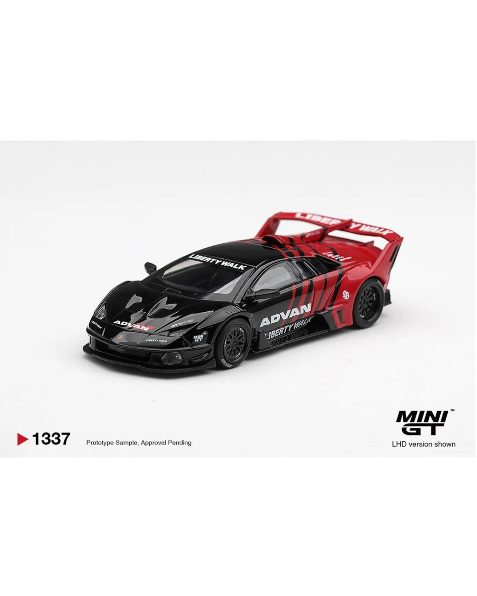 More Than Diecast Mini GT Lamborghini LB-Silhouette WORKS Murcielago GT Evo in black and red Advan livery