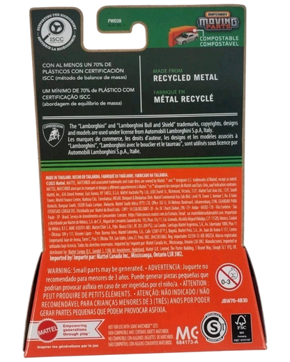 More Than Diecast Matchbox 2025 Lamborghini Huracán Sterrato packaging back with sustainability and safety information