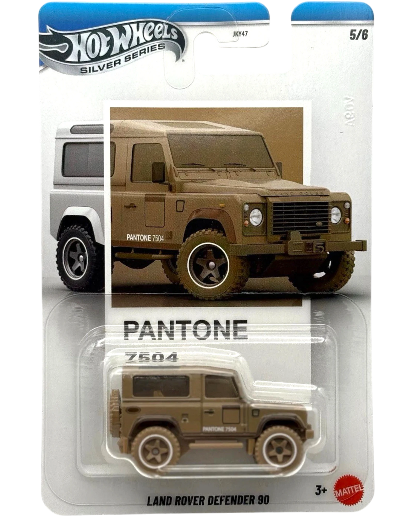 More Than Diecast Hot Wheels Silver Series Land Rover Defender 90 in Pantone 7504 color, diecast model.