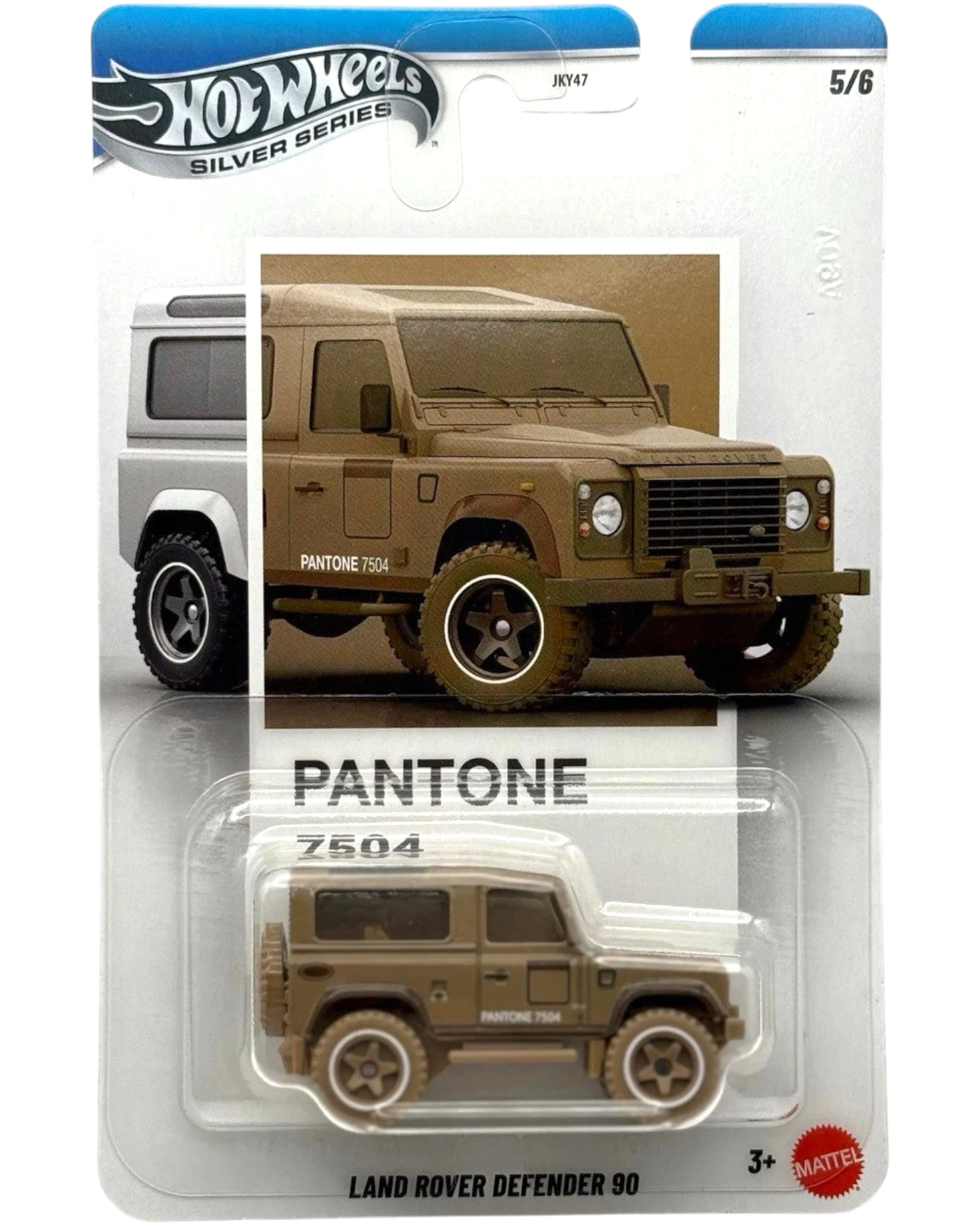 More Than Diecast Hot Wheels Silver Series Land Rover Defender 90 in Pantone 7504 color, diecast model.