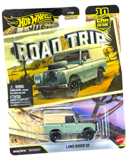 More Than Diecast Hot Wheels Land Rover Series II die-cast car in light green with a tan roof in original packaging.
