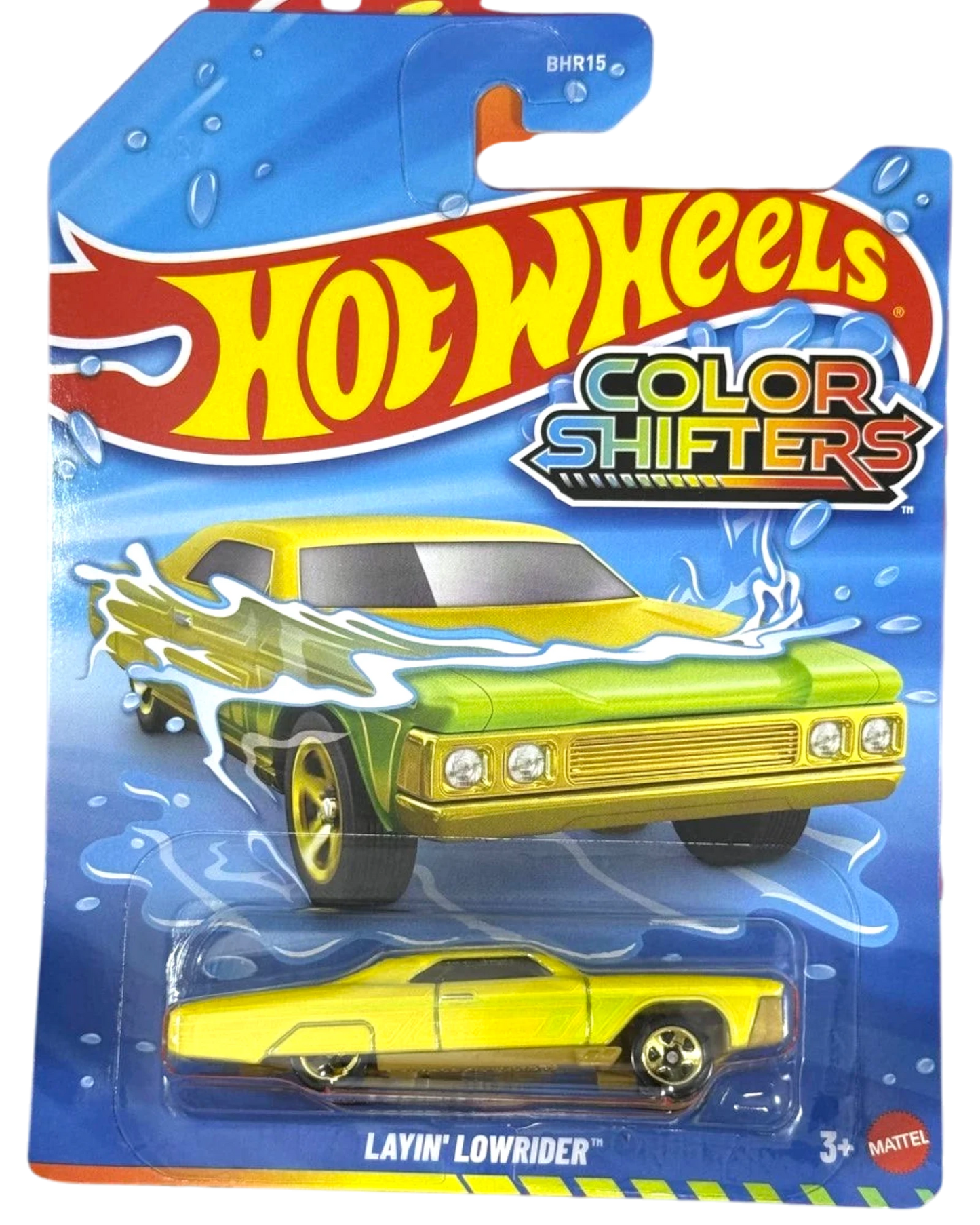 More Than Diecast Hot Wheels Color Shifters Layin' Lowrider yellow die-cast car in original blister packaging
