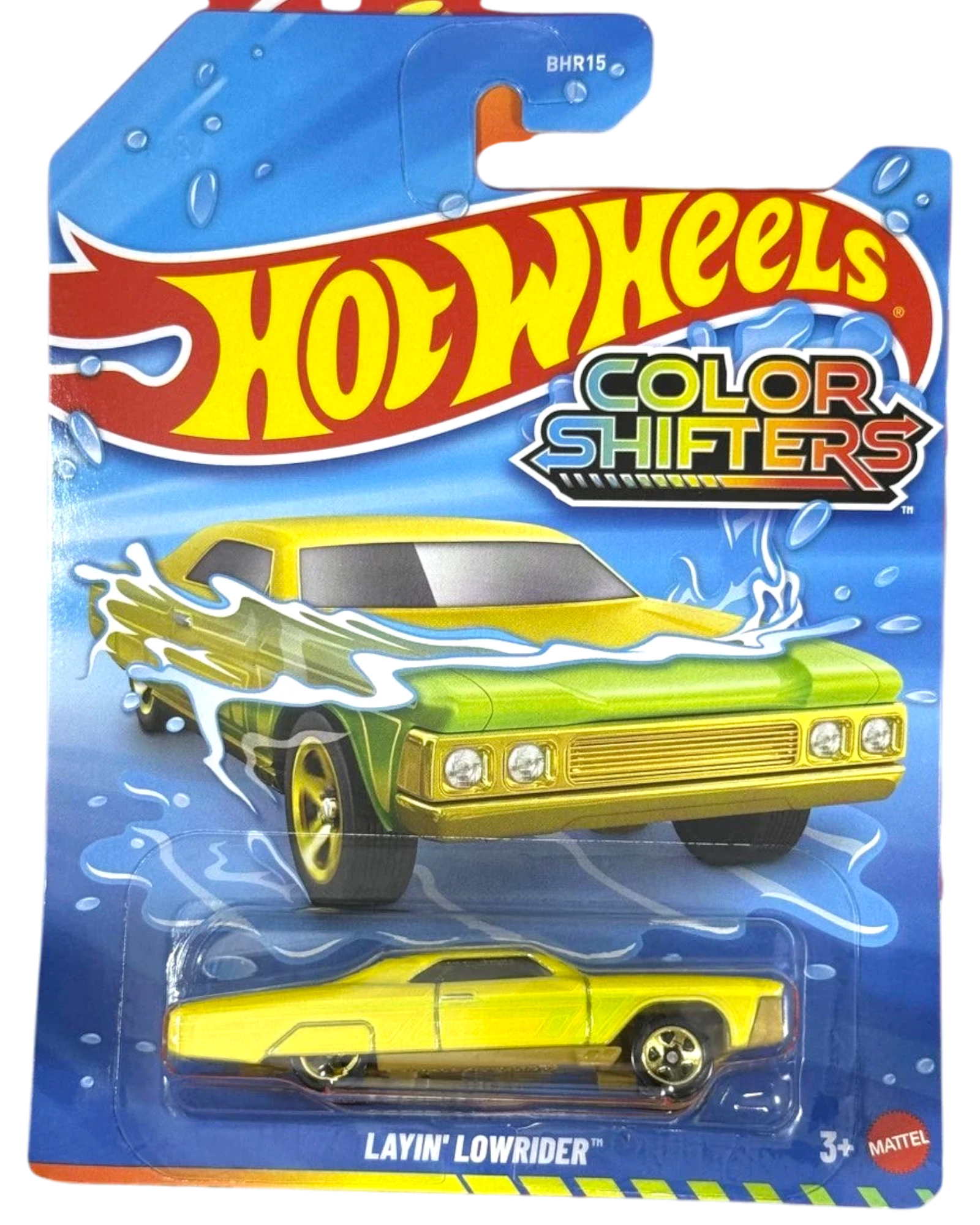 More Than Diecast Hot Wheels Color Shifters Layin' Lowrider yellow die-cast car in original blister packaging