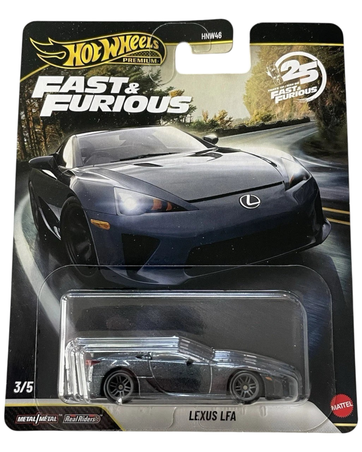 More Than Diecast Hot Wheels Premium Fast & Furious 25th Anniversary Lexus LFA diecast car in blister packaging