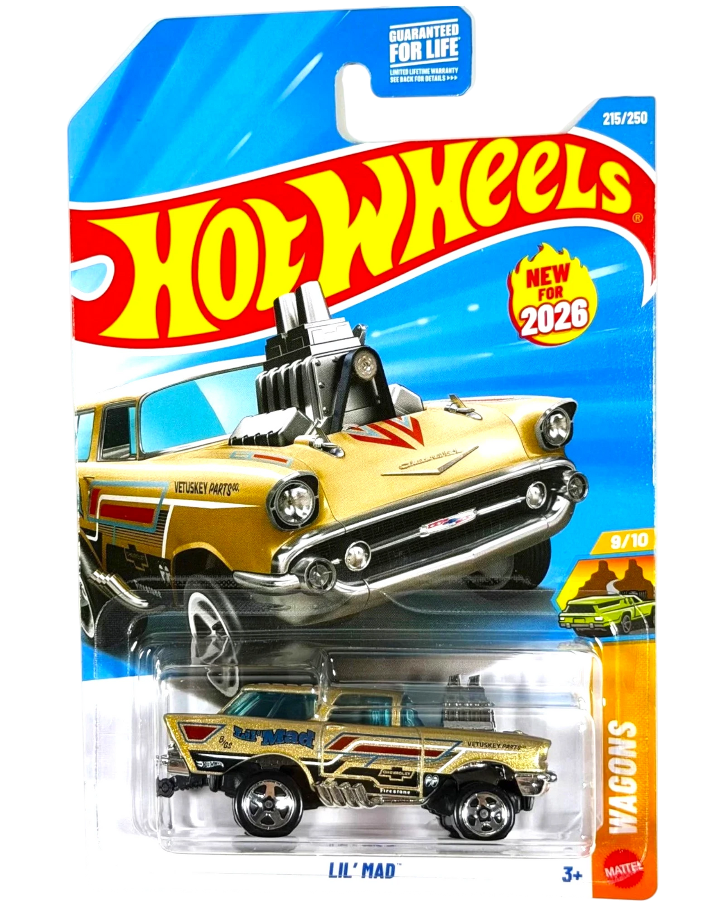 More Than Diecast Hot Wheels Lil Mad 2026 K Case gold diecast wagon toy car in original blister card packaging