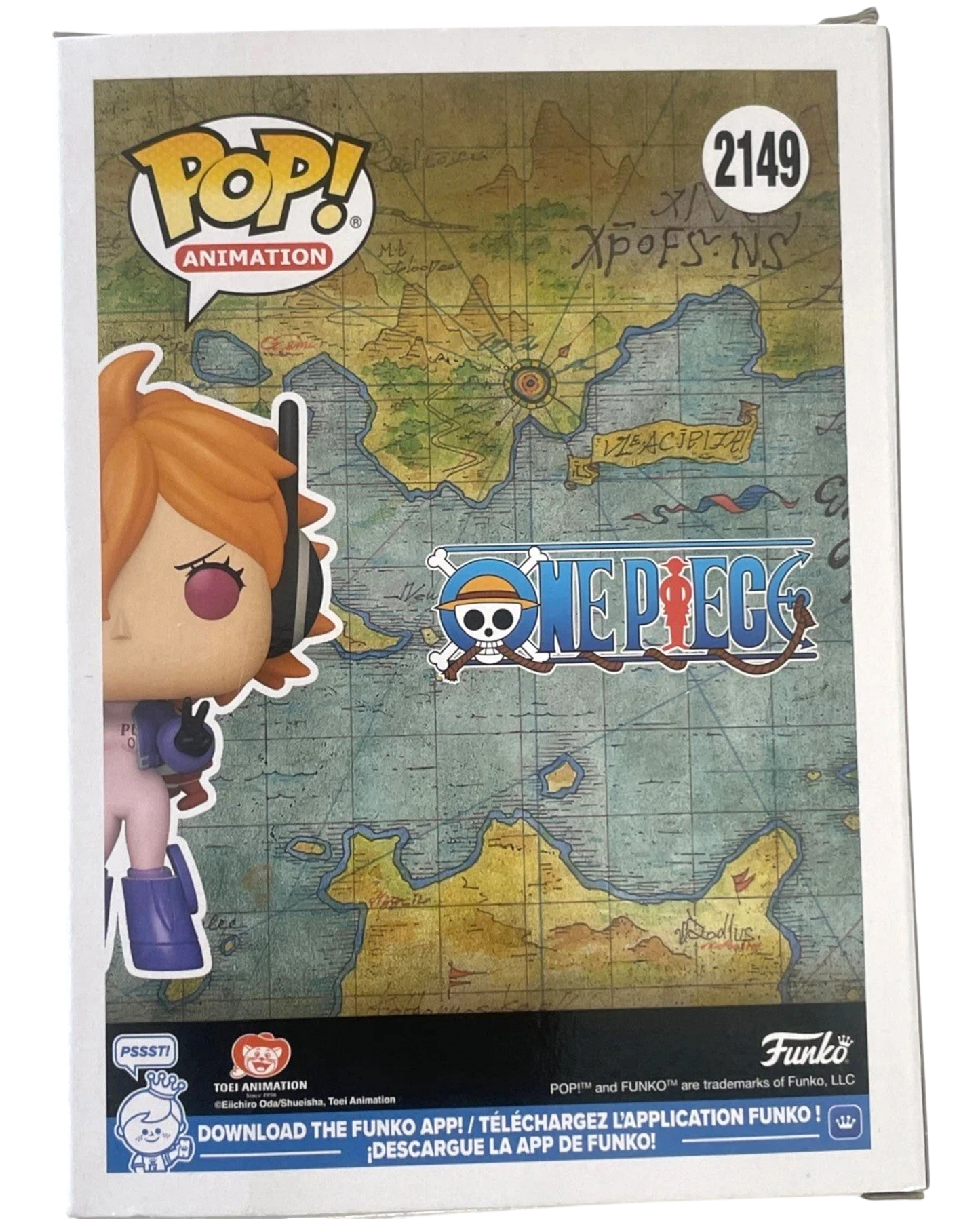 More Than Diecast Lilith One Piece Funko Pop vinyl figure box back with map background and One Piece logo