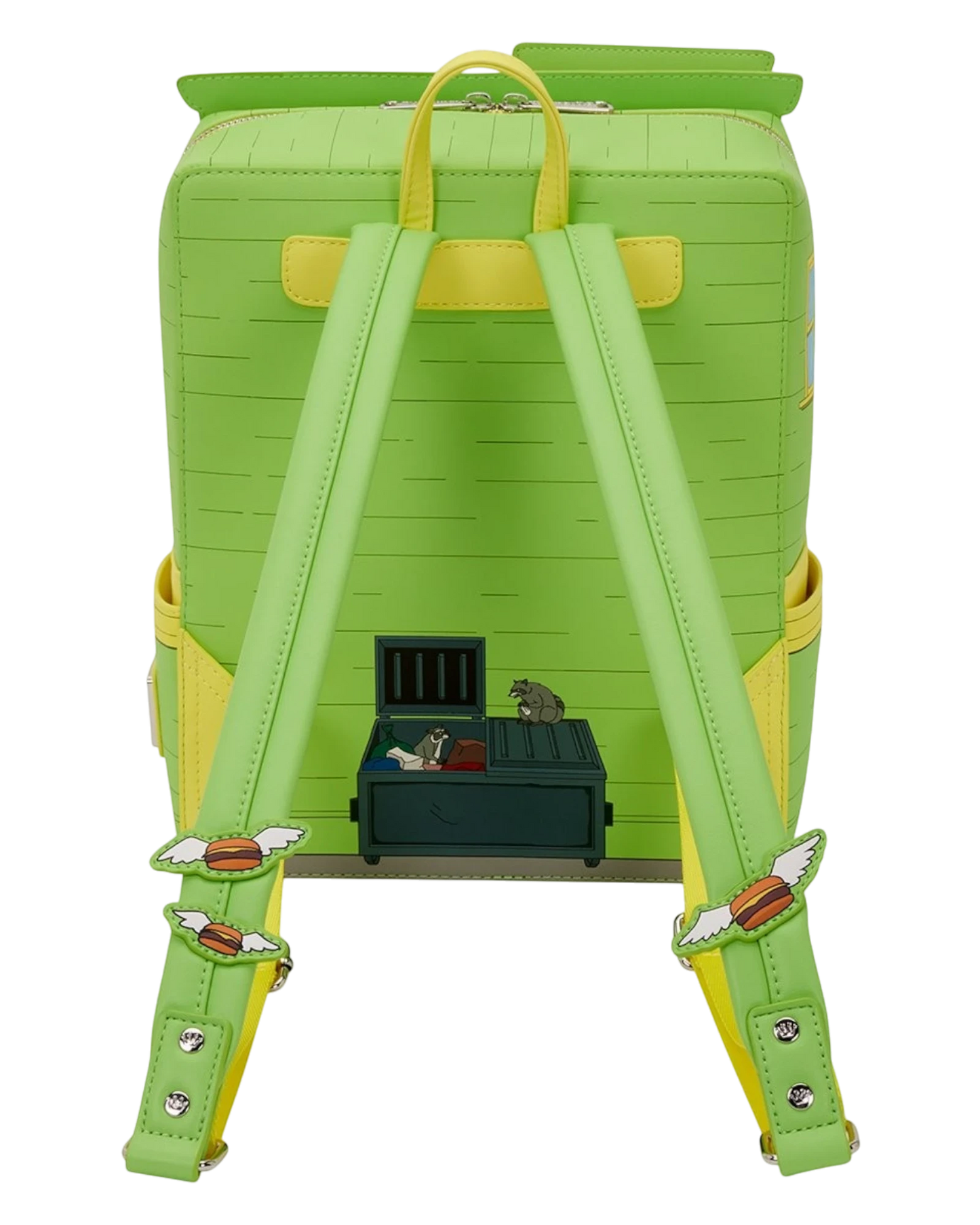 More Than Diecast Loungefly Bob's Burgers mini-backpack in lime green with yellow accents and winged burger charms.