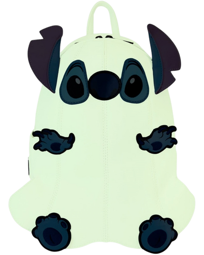 More Than Diecast Loungefly Lilo & Stitch Ghost Cosplay glow-in-the-dark mini-backpack with embroidered details.