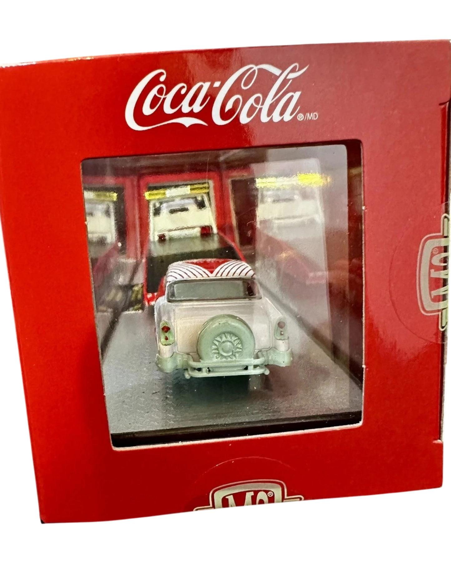 More Than Diecast M2 Machines Coca-Cola 1956 Chevy Bel Air chase car in mint green inside red display box