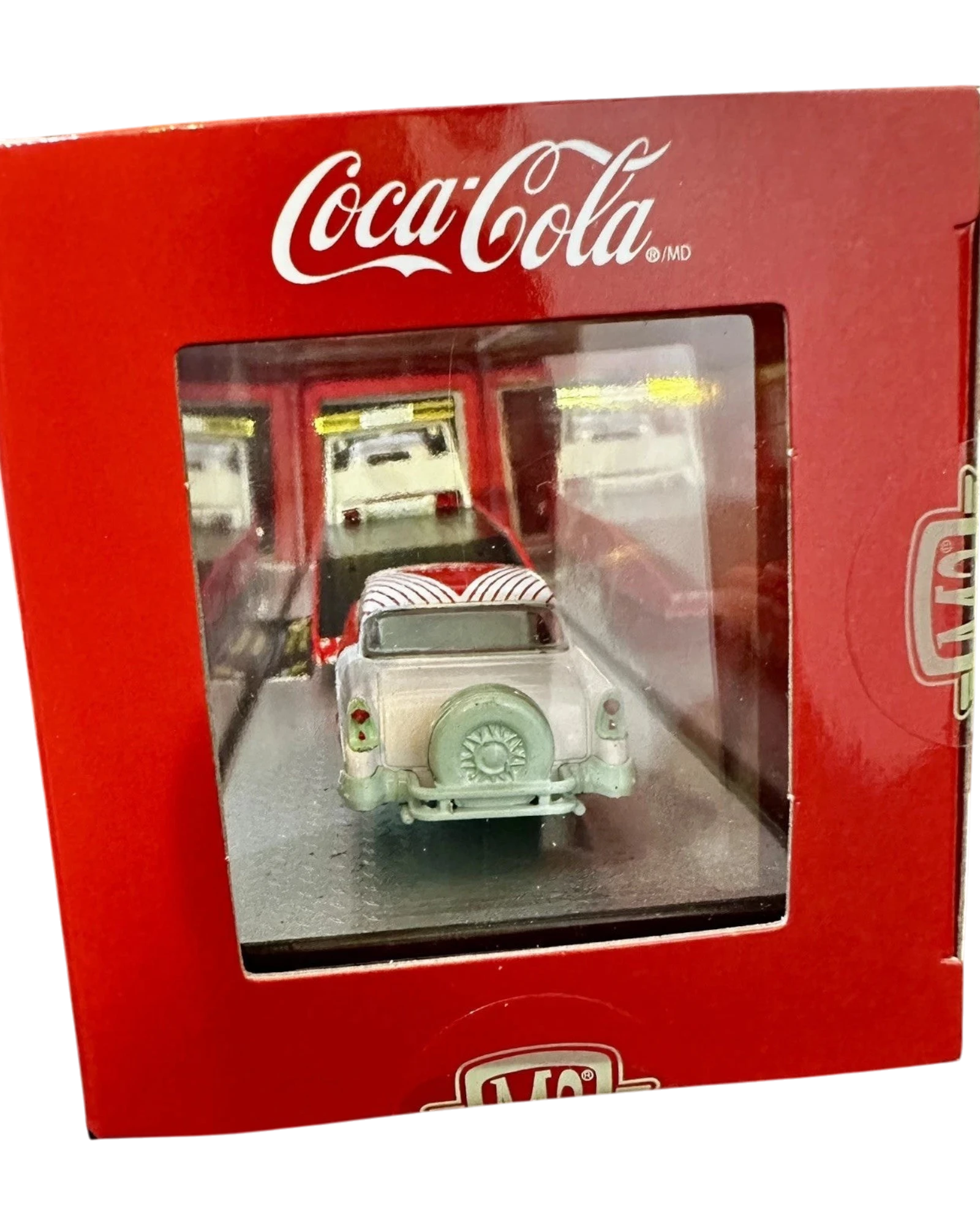 More Than Diecast M2 Machines Coca-Cola 1956 Chevy Bel Air chase car in mint green inside red display box