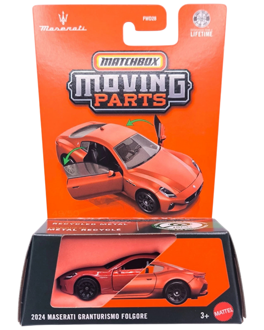 More Than Diecast 2024 Maserati GranTurismo Folgore red 1:64 scale die-cast car in Matchbox Moving Parts packaging
