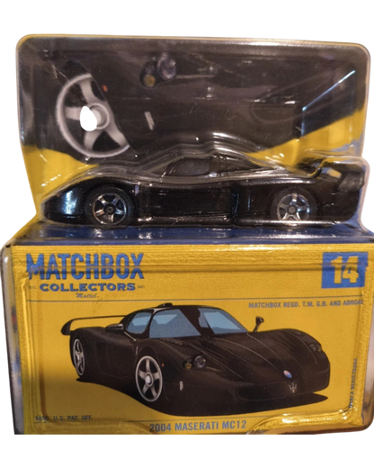 More Than Diecast 2004 Maserati MC12 black diecast car in Matchbox Collectors packaging with True Grip tires