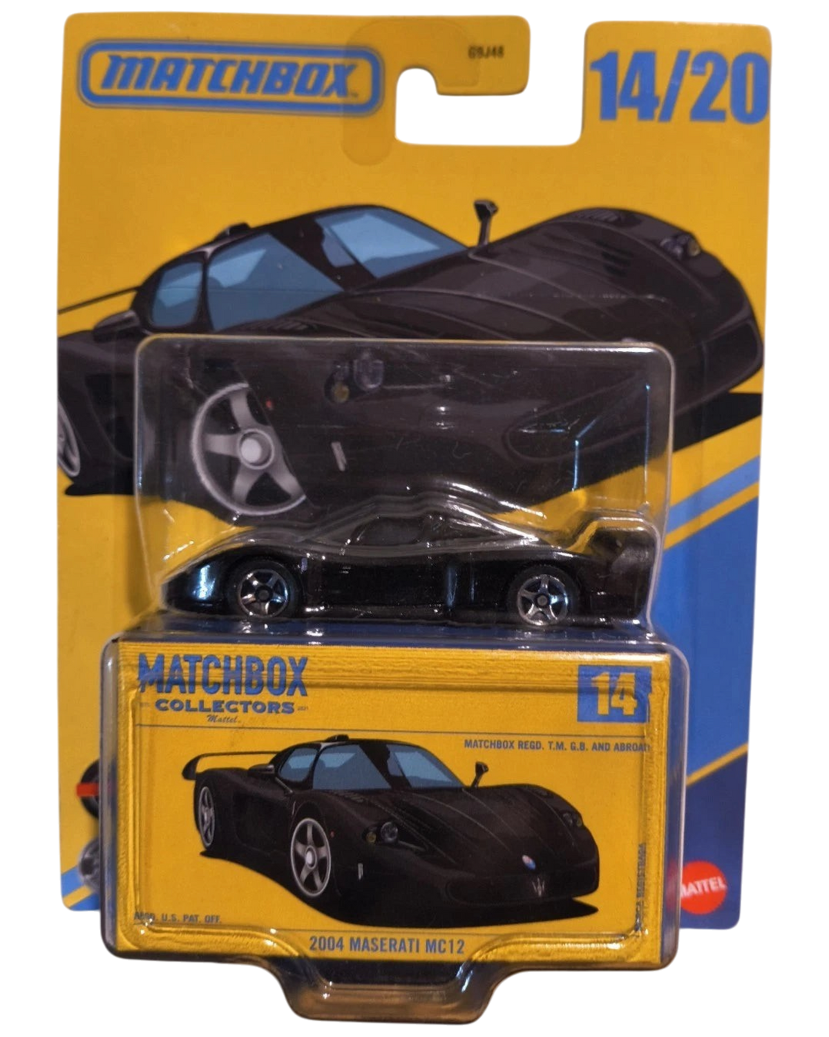 More Than Diecast 2004 Maserati MC12 black die-cast car in 2026 Matchbox Collectors blister pack packaging