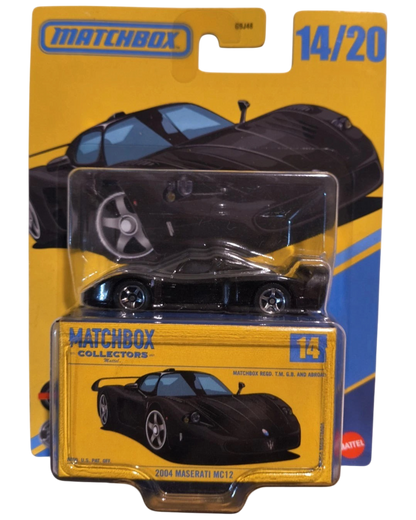 More Than Diecast 2004 Maserati MC12 black die-cast car in 2026 Matchbox Collectors blister pack packaging