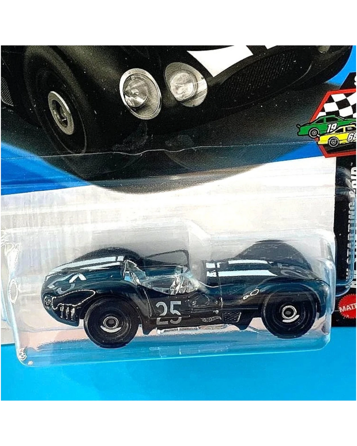 More Than Diecast Hot Wheels 2026 Maserati Tipo 61 Birdcage in black with white racing stripes in blister packaging.