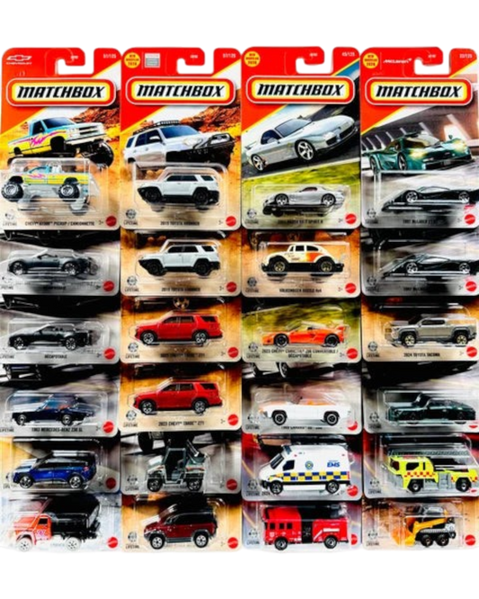 More Than Diecast Matchbox 2026 Basic Mainline Case F assortment featuring 24 assorted die-cast toy vehicles