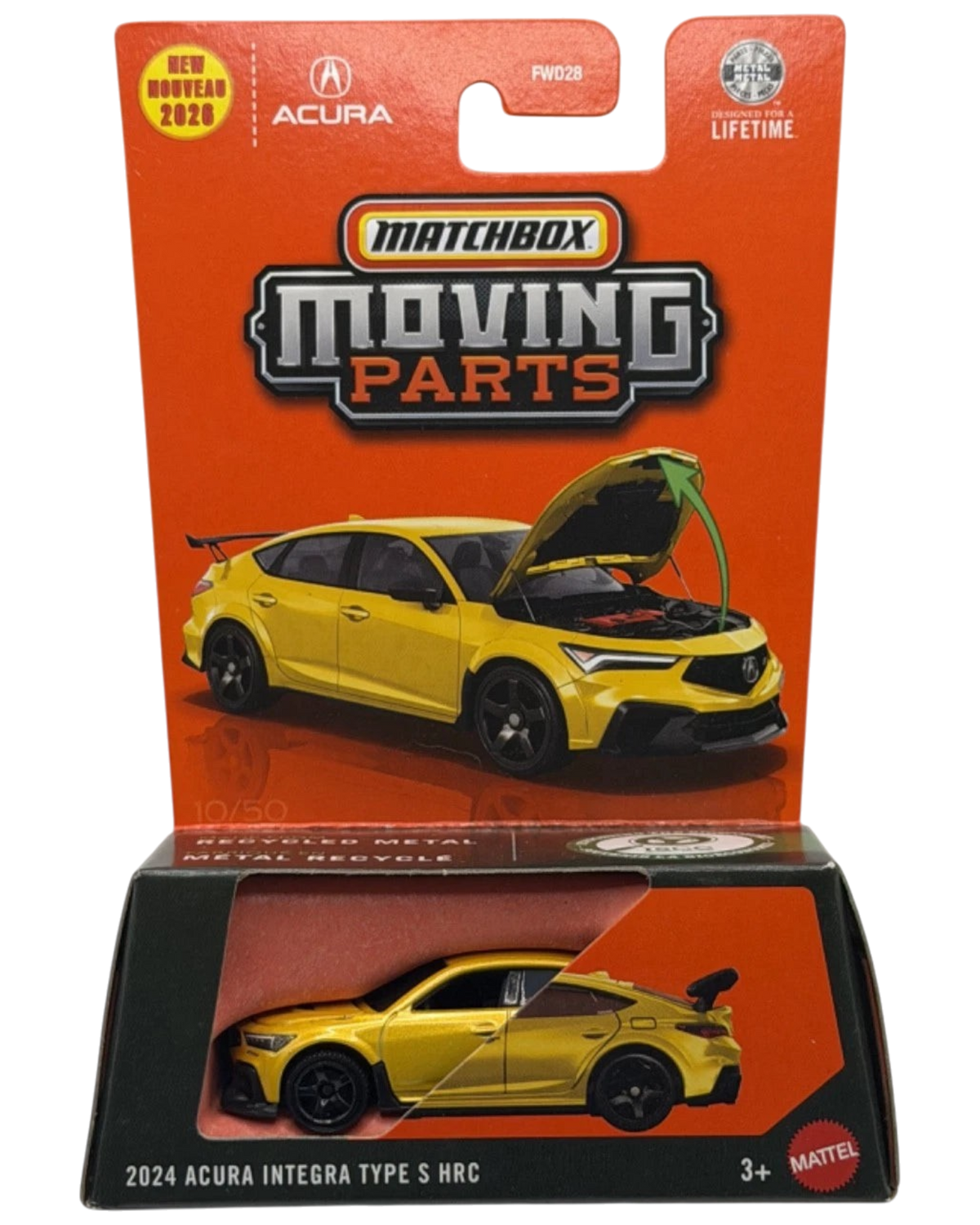 More Than Diecast Matchbox 2024 Acura Integra Type S HRC yellow die-cast car in original blister card packaging