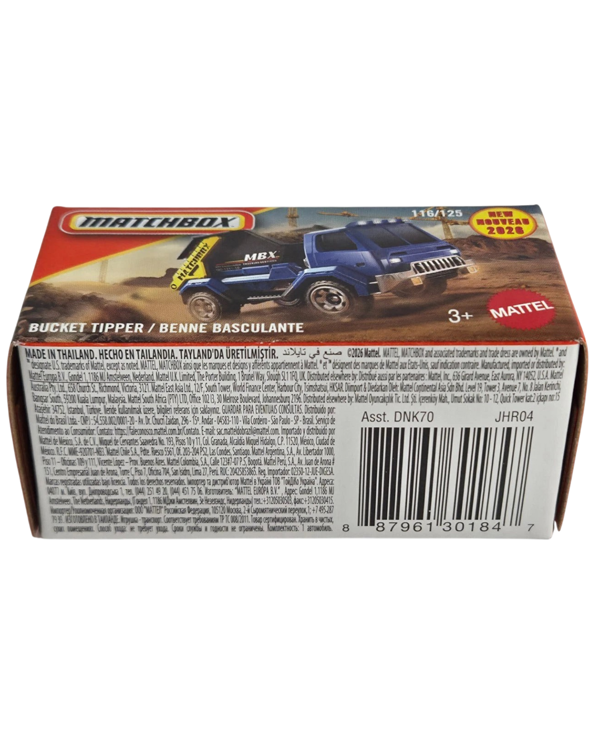 More Than Diecast Matchbox Bucket Tipper construction dump truck in 1:64 scale die-cast packaging