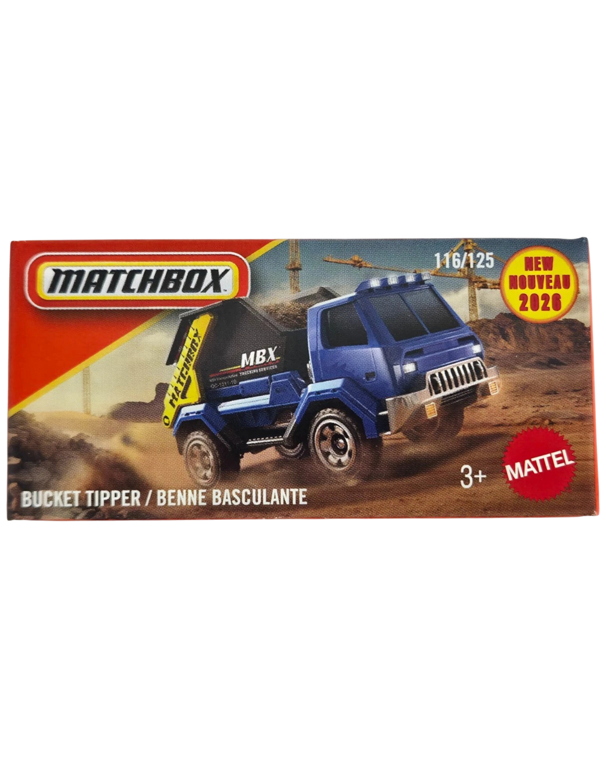 More Than Diecast Matchbox Bucket Tipper construction dump truck in 1:64 scale die-cast packaging