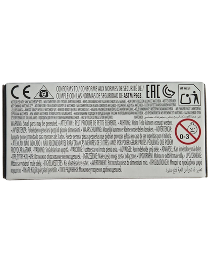 More Than Diecast Matchbox 1969 Chevrolet Camaro packaging back view with safety warnings and blue color label