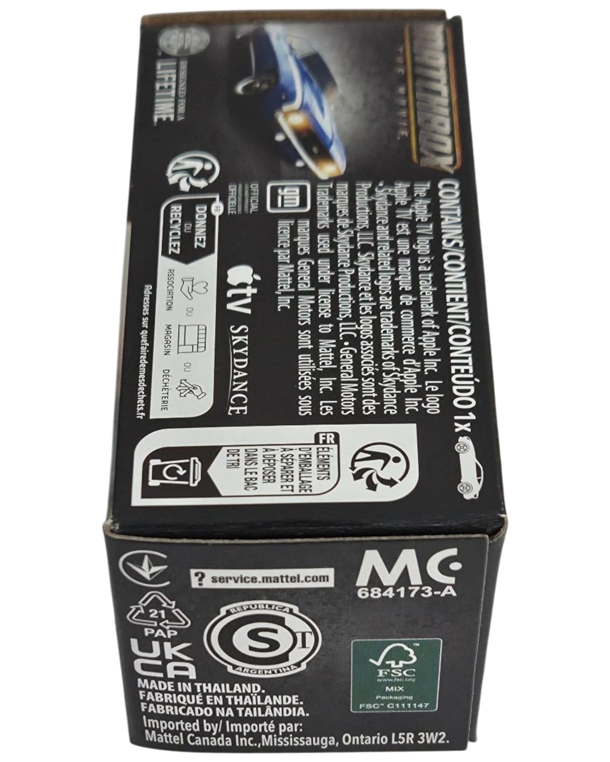 More Than Diecast Matchbox 1969 Chevrolet Camaro die-cast car packaging side view with branding and recycling info
