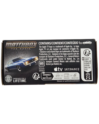 More Than Diecast Matchbox The Movie 1969 Chevrolet Camaro blue die-cast car packaging box back view