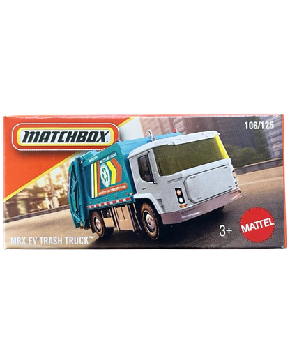 More Than Diecast Matchbox MBX EV Trash Truck 1:64 scale die-cast vehicle in original Power Grab packaging