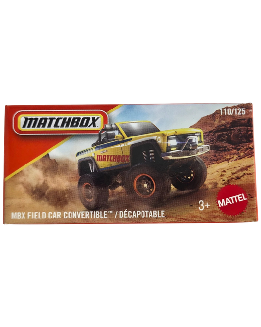 More Than Diecast Matchbox MBX Field Car Convertible 1:64 scale die-cast vehicle in yellow packaging