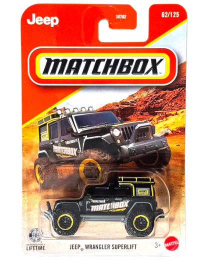 More Than Diecast Matchbox Jeep Wrangler Superlift black die-cast toy car in original blister pack packaging