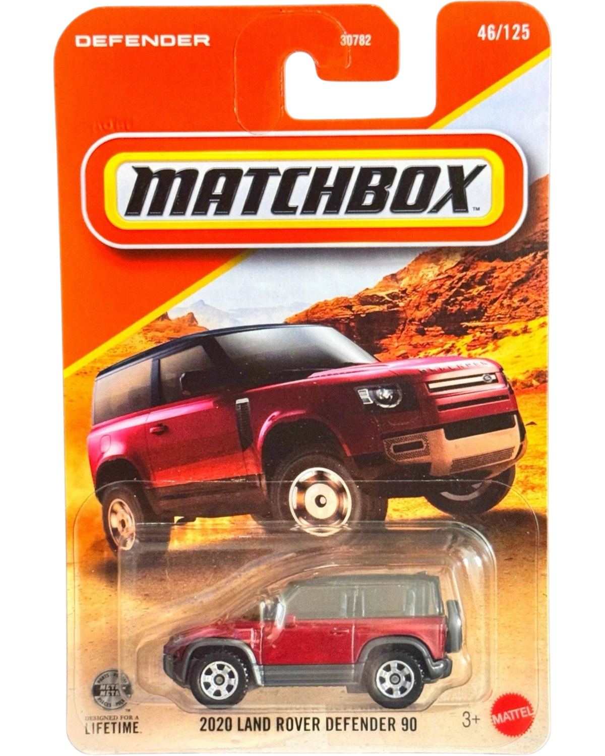 More Than Diecast 2026 Matchbox 2020 Land Rover Defender 90 1:64 scale die-cast car in red on blister card packaging
