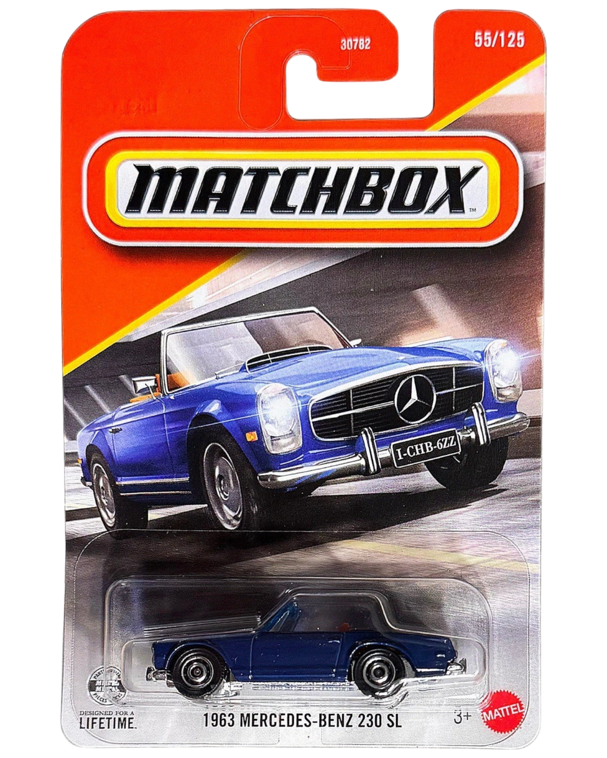 More Than Diecast Matchbox 2026 1963 Mercedes-Benz 230 SL blue die-cast car in original blister card packaging
