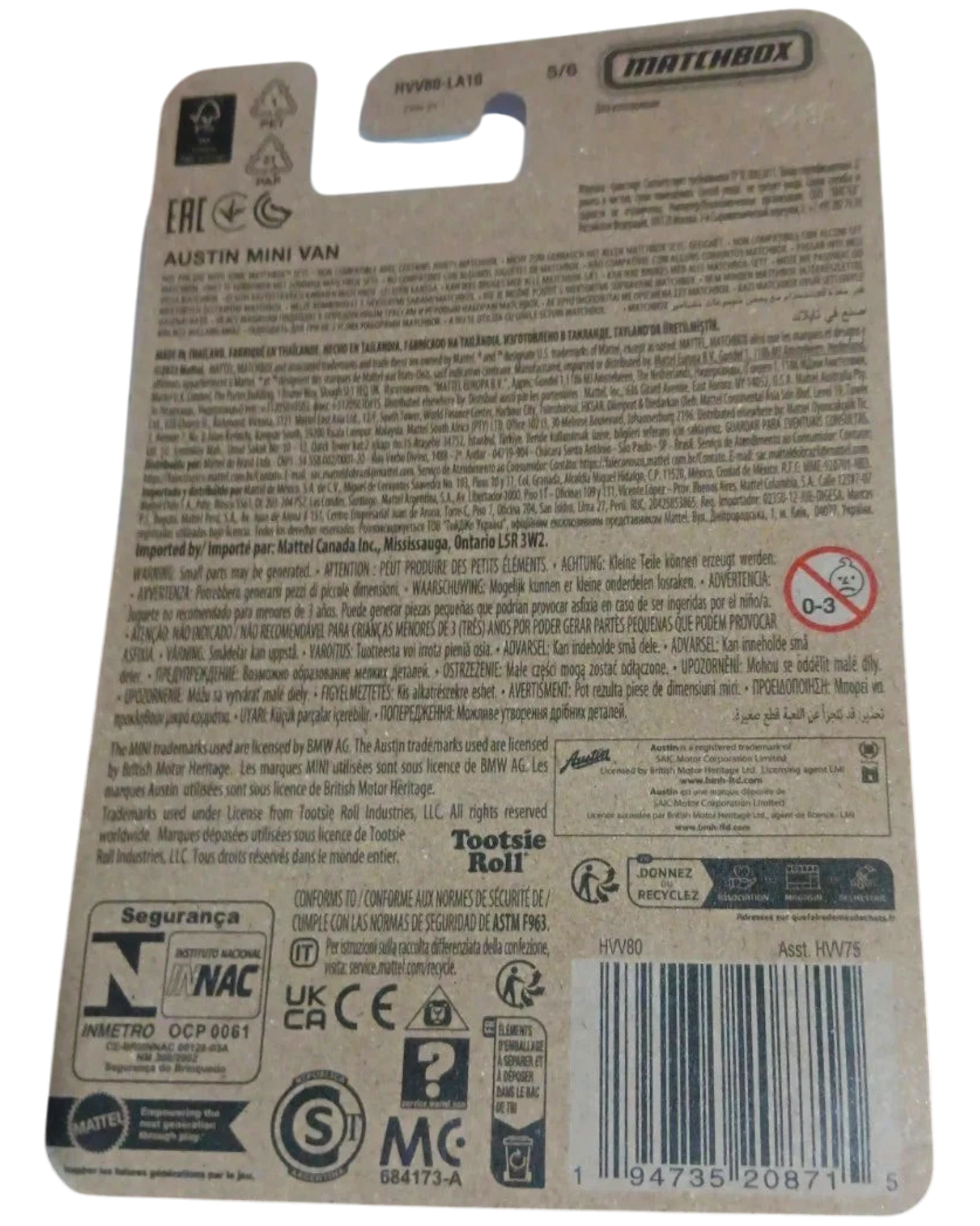 More Than Diecast Matchbox 2024 Candy Series Austin Mini Van Junior Mints #5/6 diecast toy car packaging.