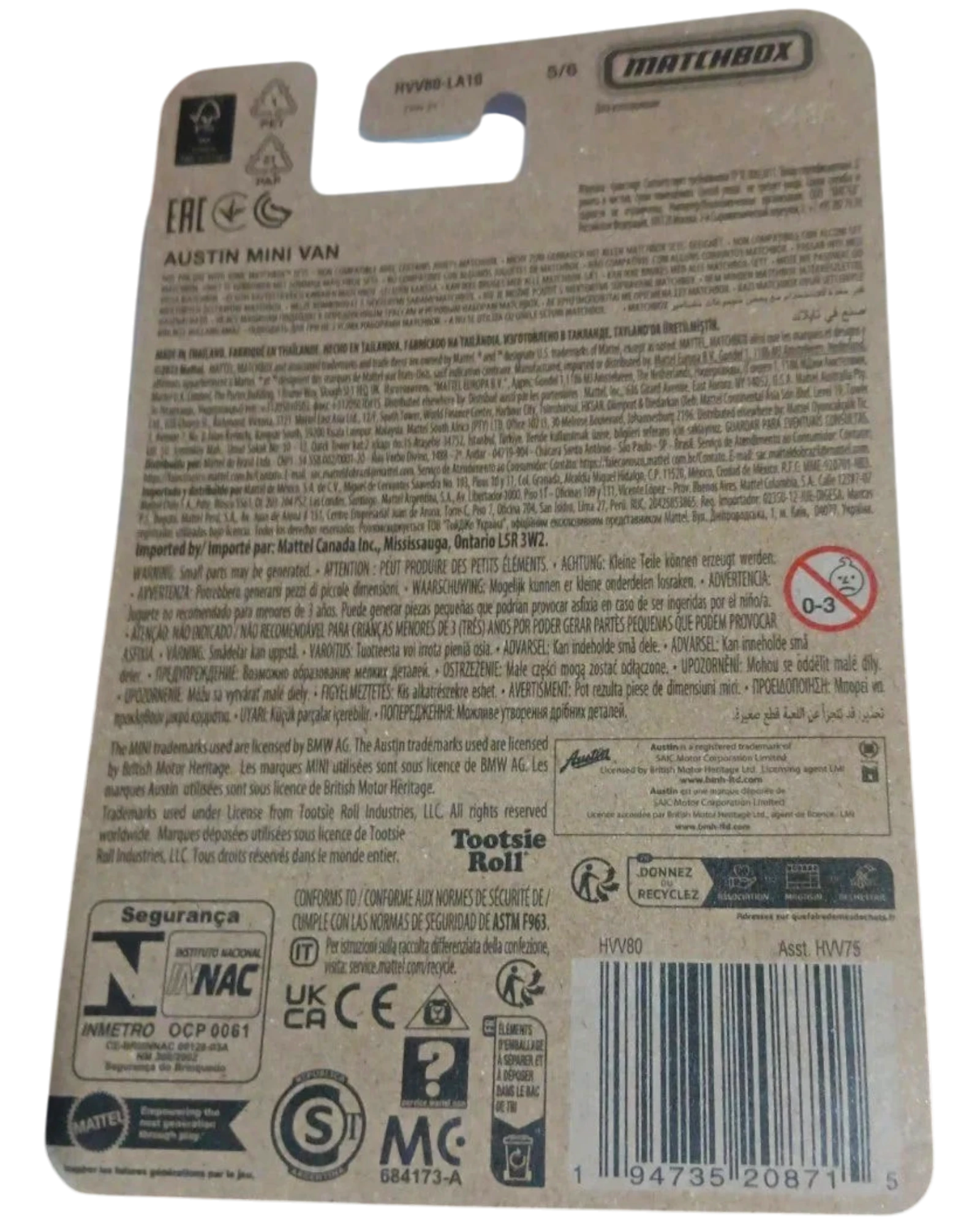More Than Diecast Matchbox 2024 Candy Series Austin Mini Van Junior Mints #5/6 diecast toy car packaging.