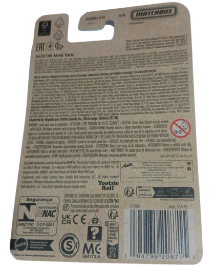 More Than Diecast Matchbox 2024 Candy Series Austin Mini Van Junior Mints #5/6 diecast toy car packaging.