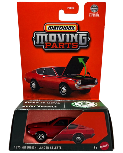 More Than Diecast Matchbox 1975 Mitsubishi Lancer Celeste red die-cast car in original blister pack packaging
