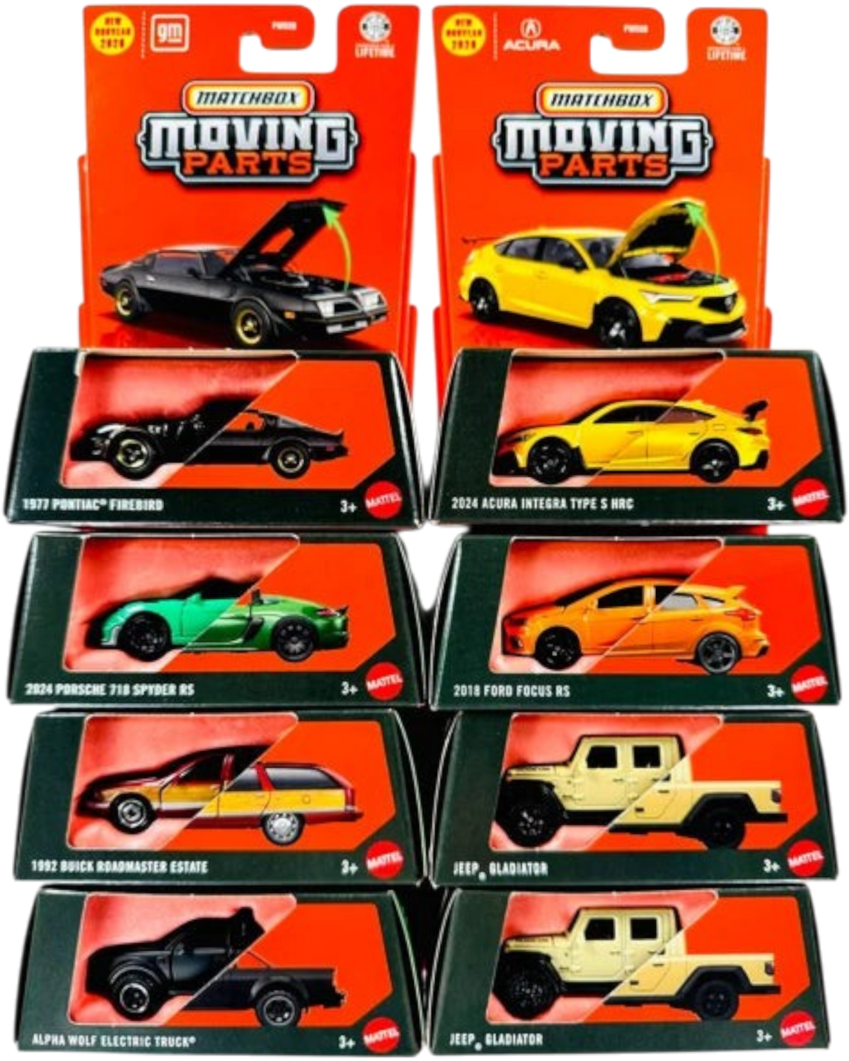 More Than Diecast Matchbox 2026 Moving Parts Case M Mix 4 factory sealed 8-car set with functional opening features