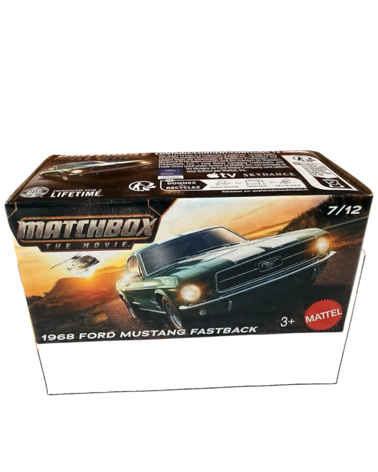 More Than Diecast Matchbox The Movie 1968 Ford Mustang Fastback green die-cast car in original packaging