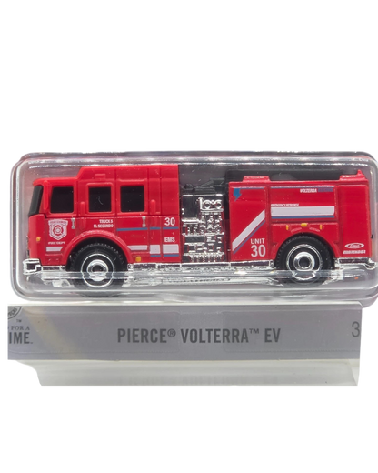 More Than Diecast Matchbox 2026 Pierce Volterra EV fire engine in red, 1:64 scale die-cast model in blister pack.