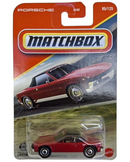 More Than Diecast 1:64 scale red 1971 Porsche 914 die-cast car in original Matchbox Power Grab blister card packaging.