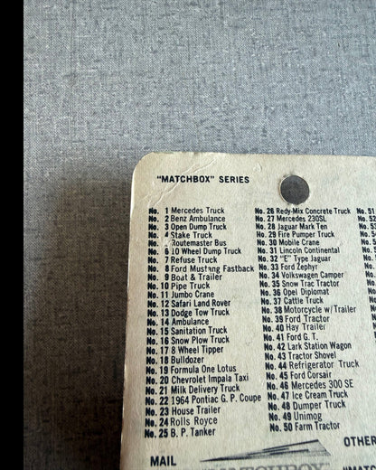 More Than Diecast vintage Matchbox 1-75 series list showing No. 7 Refuse Truck on a textured grey background