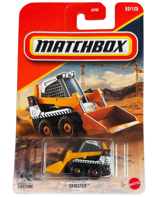 More Than Diecast Matchbox 2026 Construction Skidster skid steer loader in yellow and black on blister card packaging