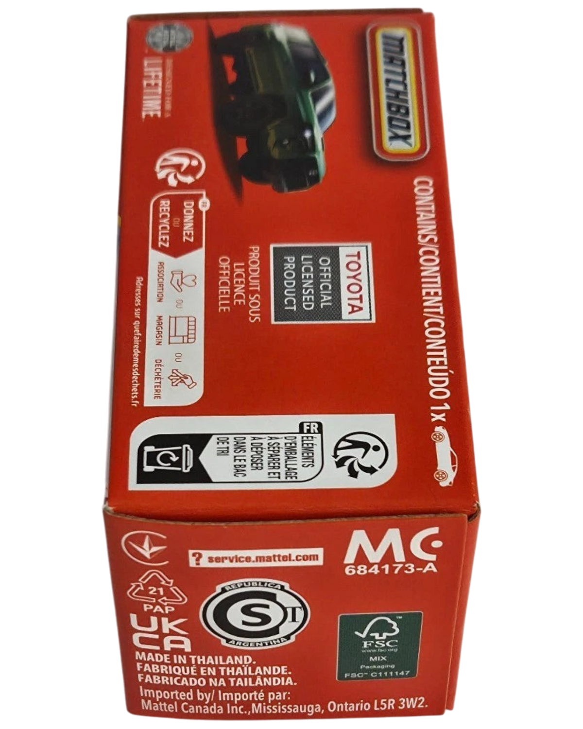 More Than Diecast Matchbox Toyota 4Runner green die-cast SUV packaging box showing official branding and details