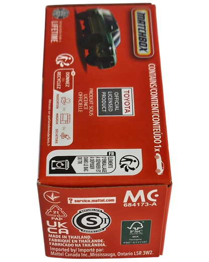 More Than Diecast Matchbox Toyota 4Runner green die-cast SUV packaging box showing official branding and details